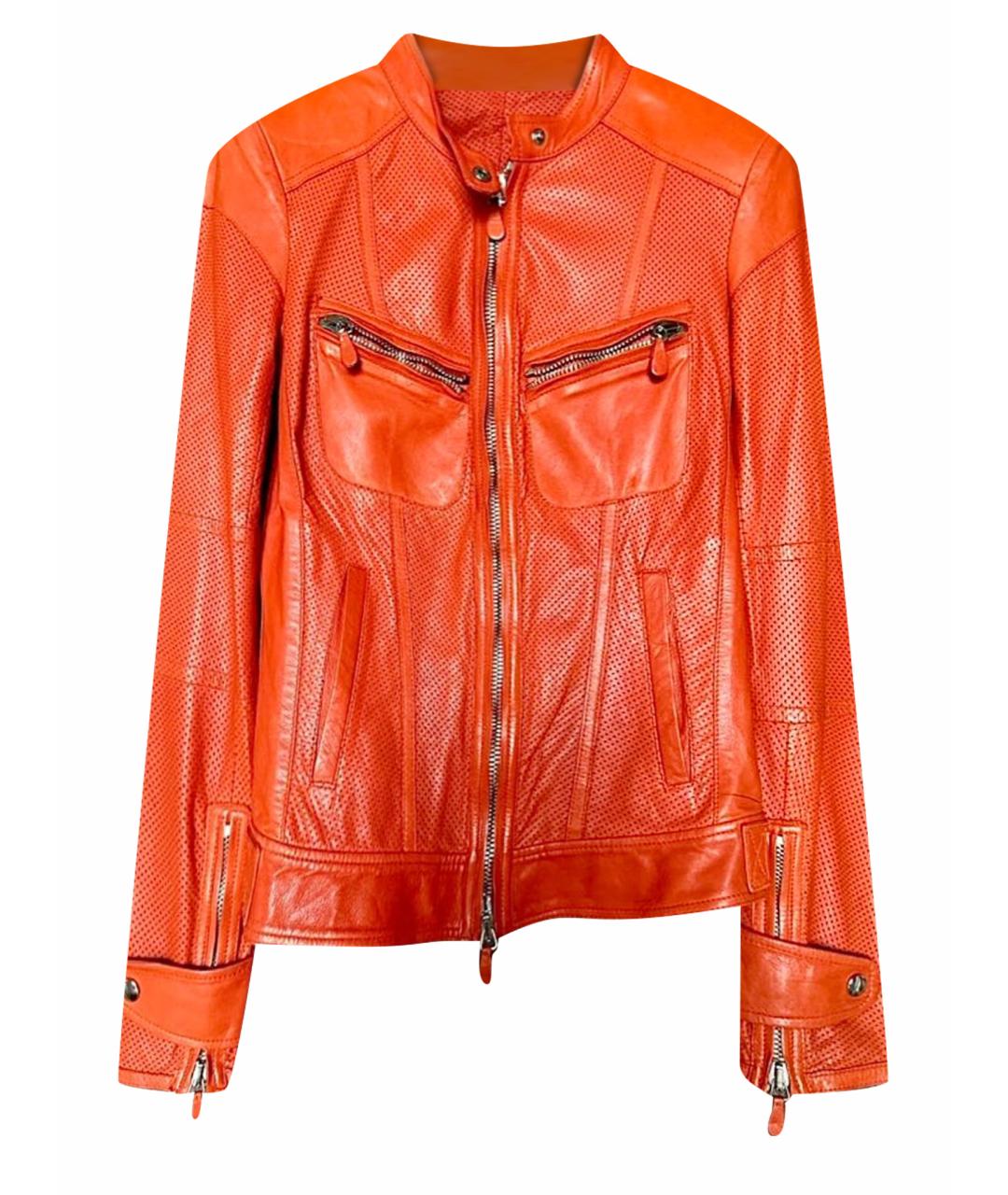 ROBERTO CAVALLI Оранжевая кожаная куртка, фото 1