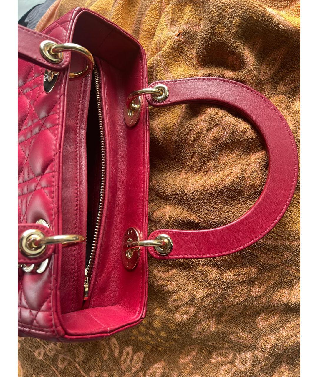 CHRISTIAN DIOR Бордовая кожаная сумка с короткими ручками, фото 6