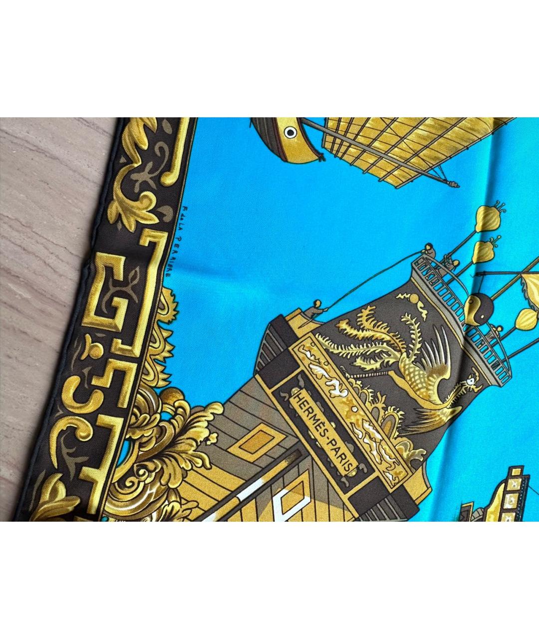 HERMES Бирюзовый шелковый платок, фото 3