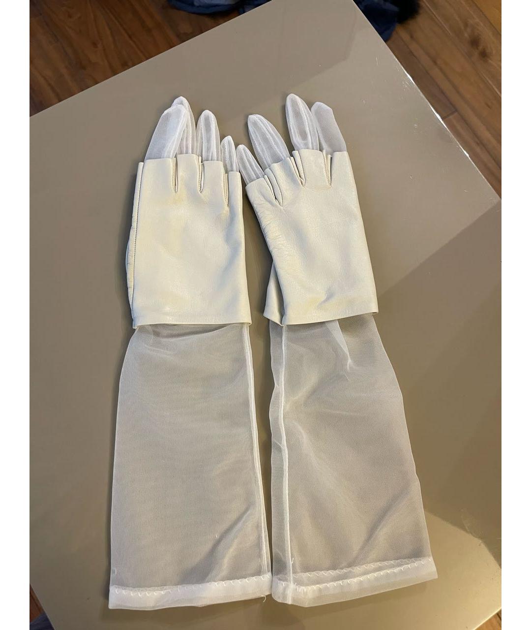 MAISON MARGIELA Белые кожаные перчатки, фото 7