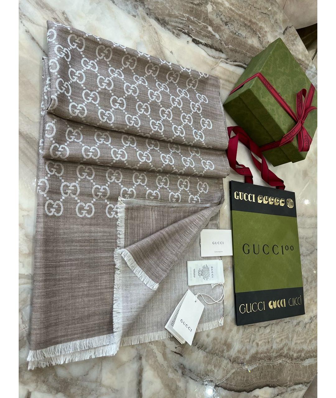 GUCCI Бежевый шарф, фото 9