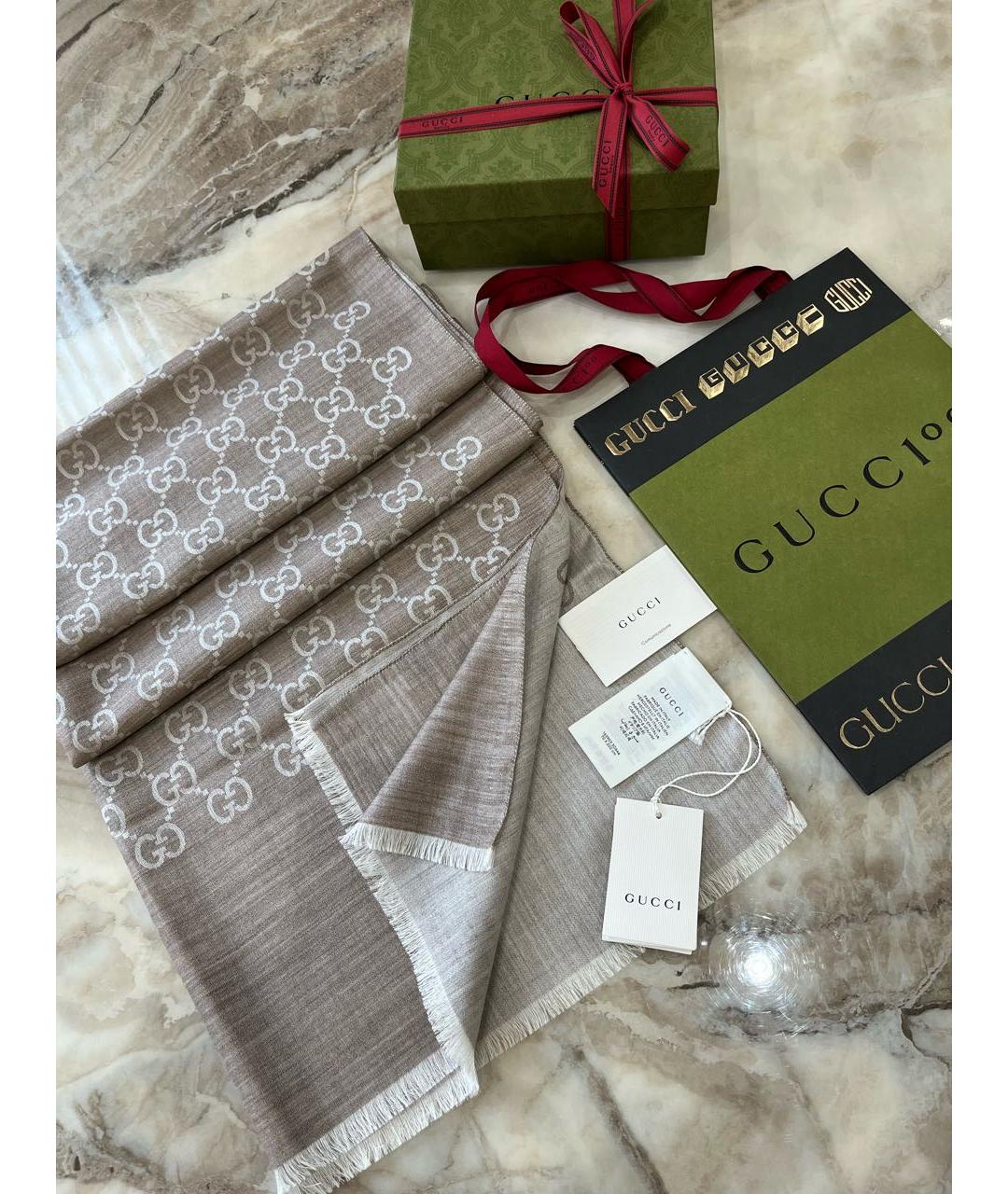 GUCCI Бежевый шарф, фото 4