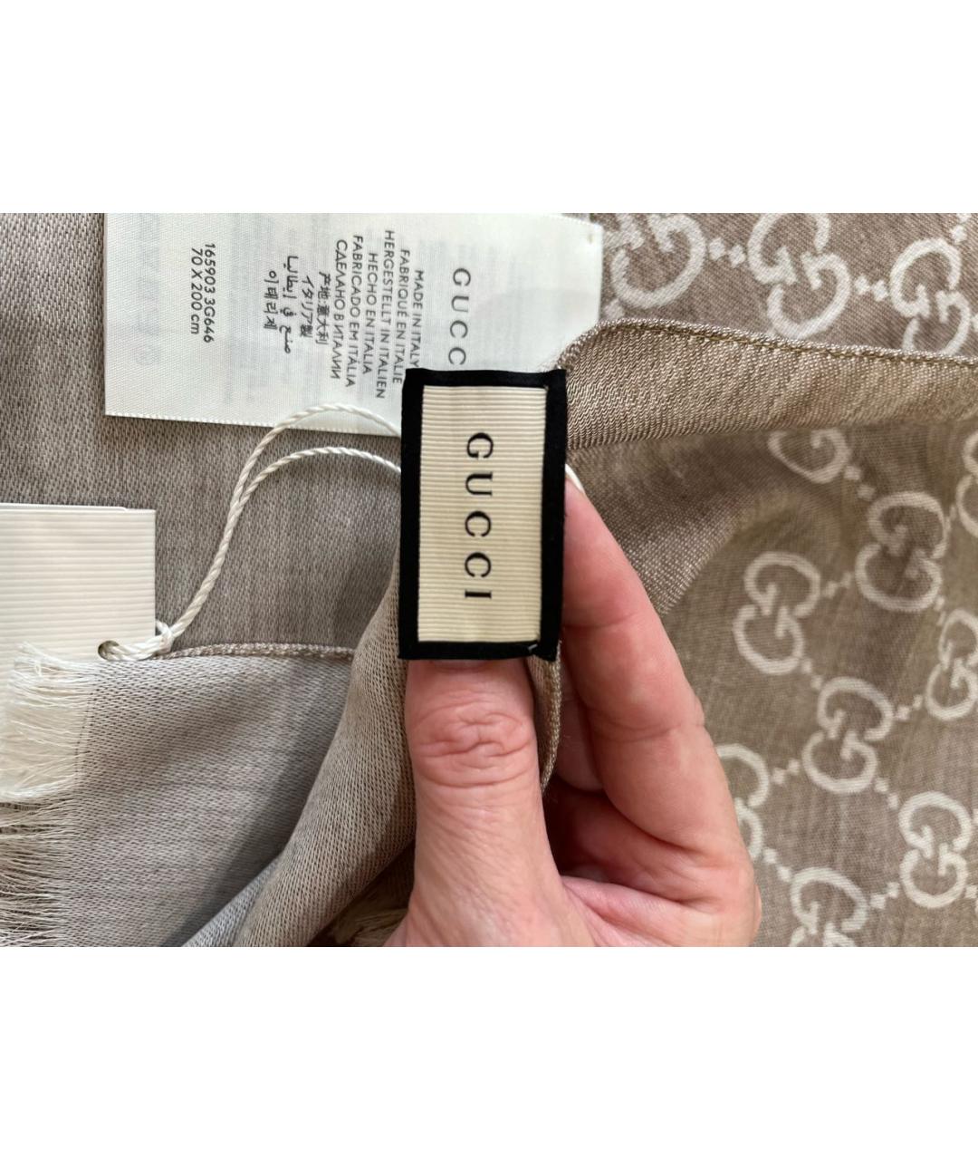 GUCCI Бежевый шарф, фото 8