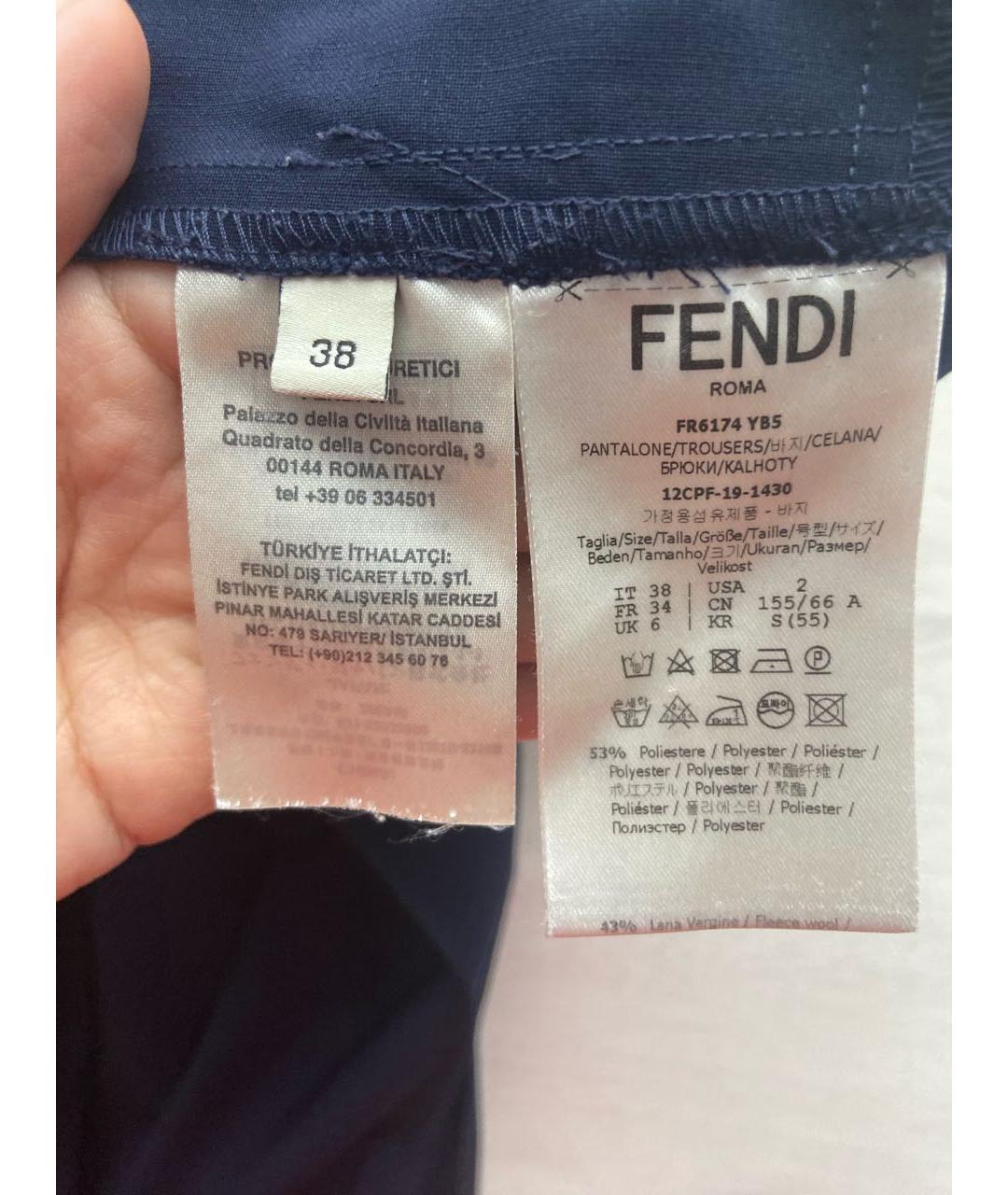 FENDI Темно-синие шерстяные прямые брюки, фото 4