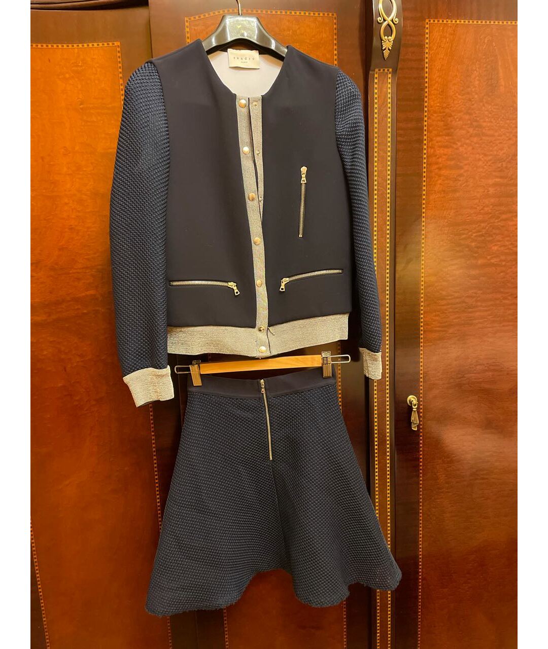 SANDRO Темно-синий полиэстеровый костюм с брюками, фото 5