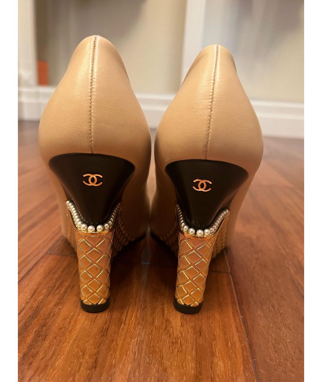 CHANEL Бежевые кожаные туфли, фото 4
