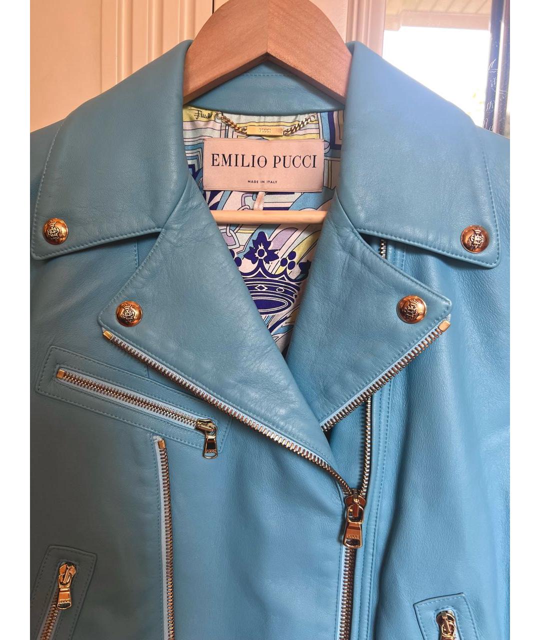 EMILIO PUCCI Голубая кожаная куртка, фото 4