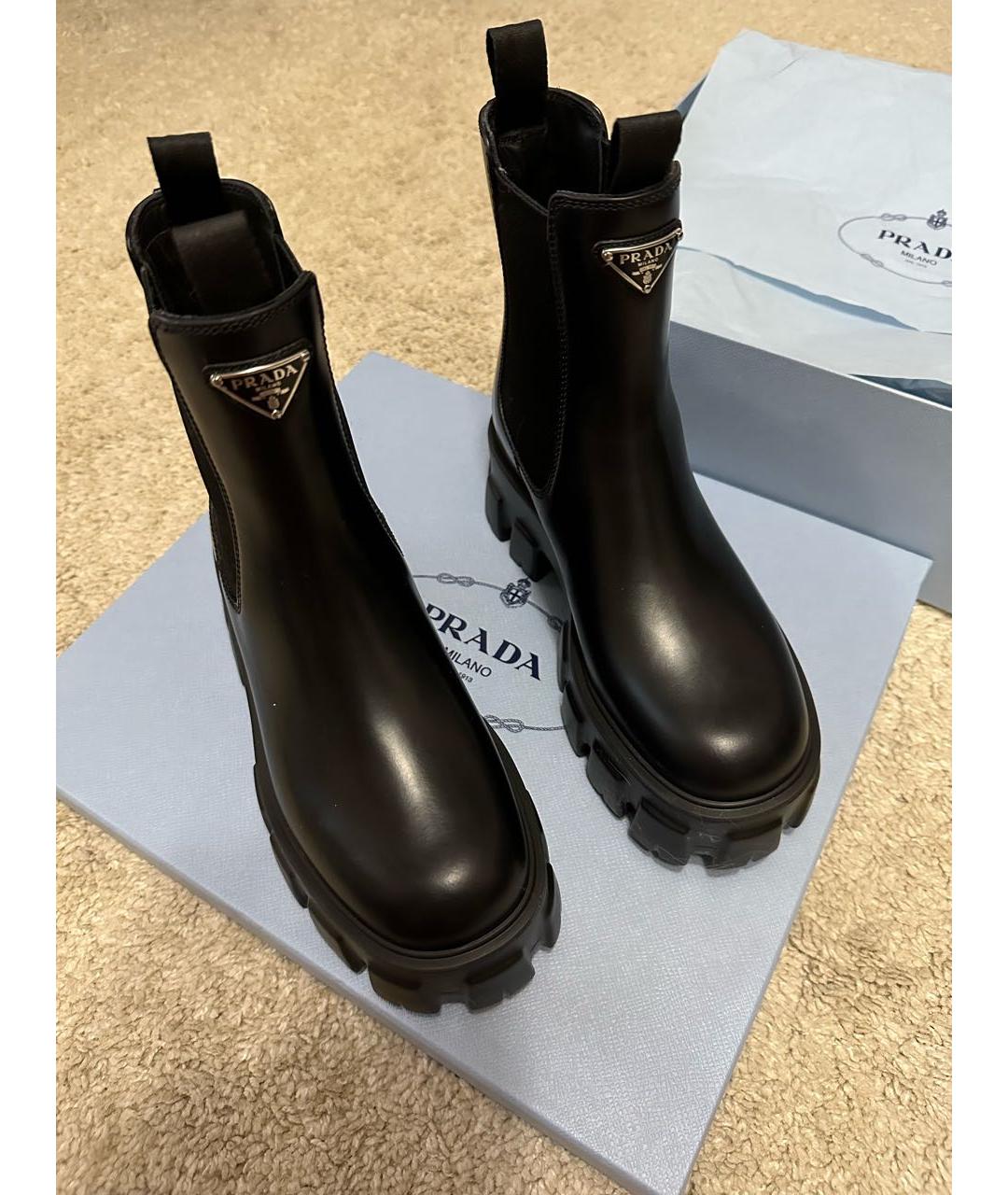PRADA Черные кожаные ботинки, фото 2