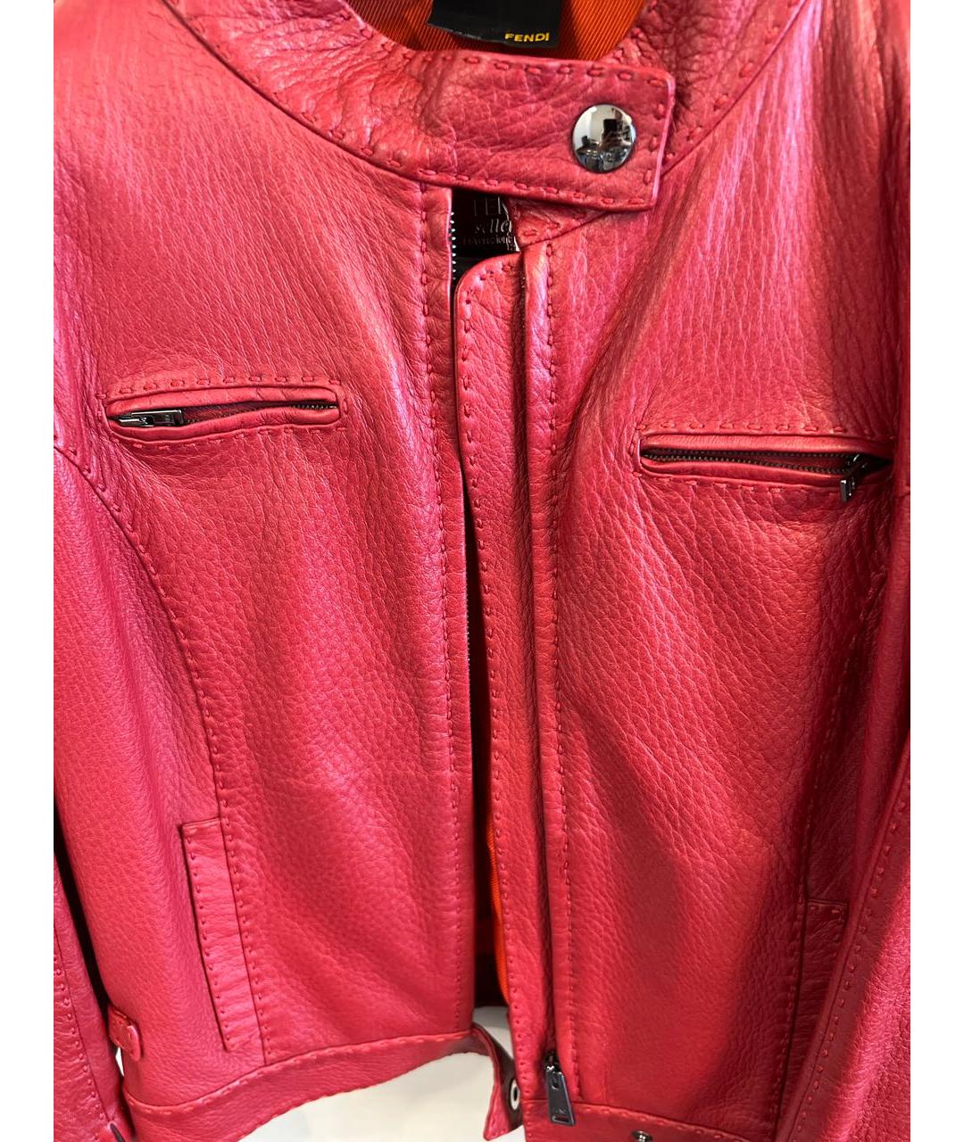 FENDI Бордовая кожаная куртка, фото 4