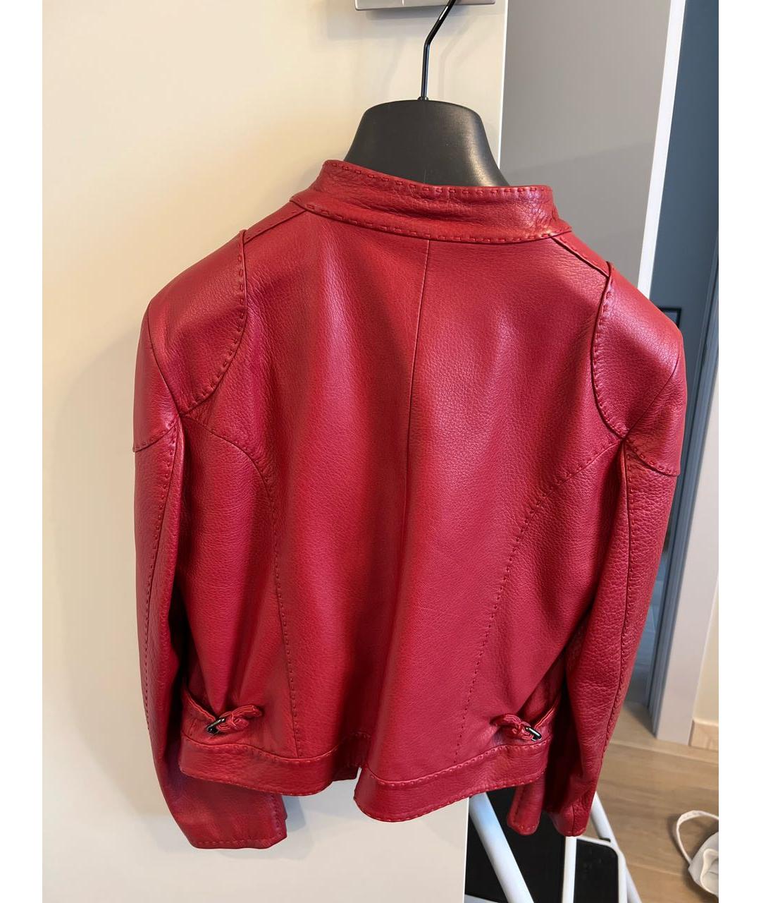 FENDI Бордовая кожаная куртка, фото 2