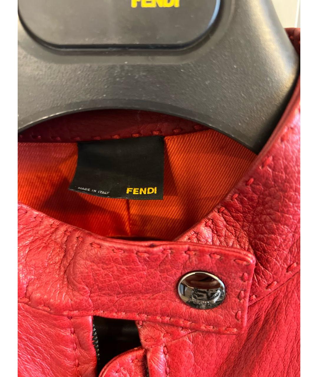 FENDI Бордовая кожаная куртка, фото 3