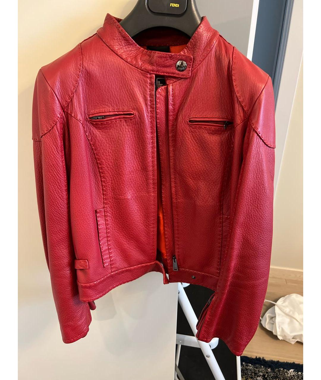 FENDI Бордовая кожаная куртка, фото 7