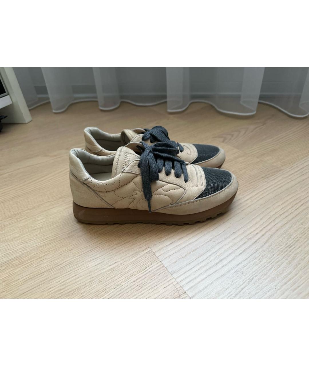 BRUNELLO CUCINELLI Бежевые текстильные кроссовки, фото 5