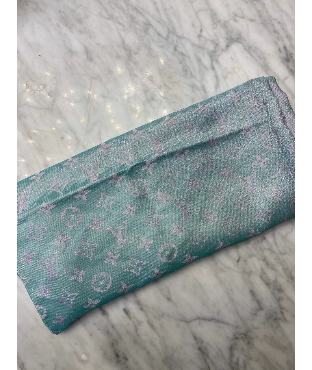 LOUIS VUITTON PRE-OWNED Бирюзовый шелковый шарф, фото 8