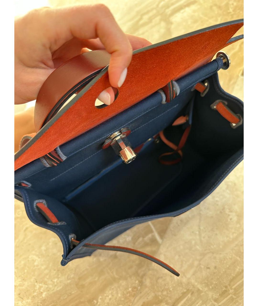 HERMES PRE-OWNED Темно-синяя тканевая сумка с короткими ручками, фото 4