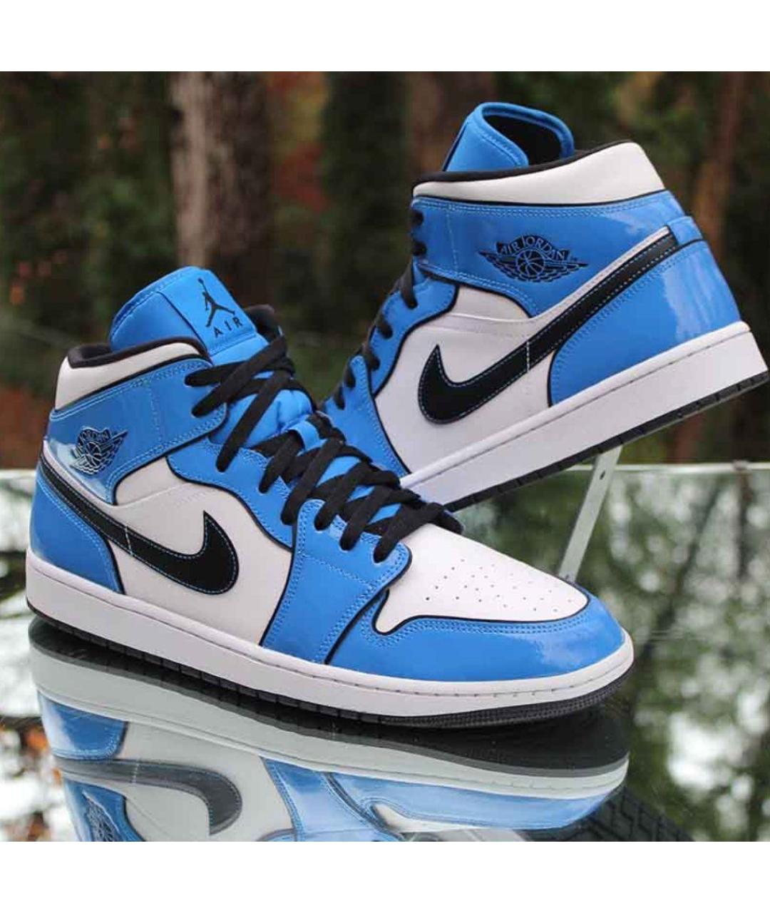 JORDAN Синие высокие кроссовки / кеды из лакированной кожи, фото 5