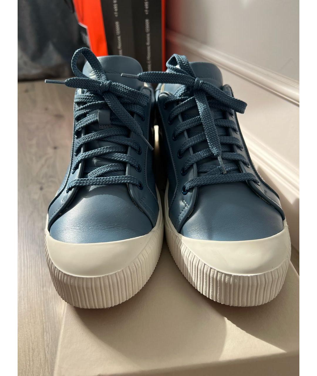 SANTONI Синие кожаные высокие кроссовки / кеды, фото 2