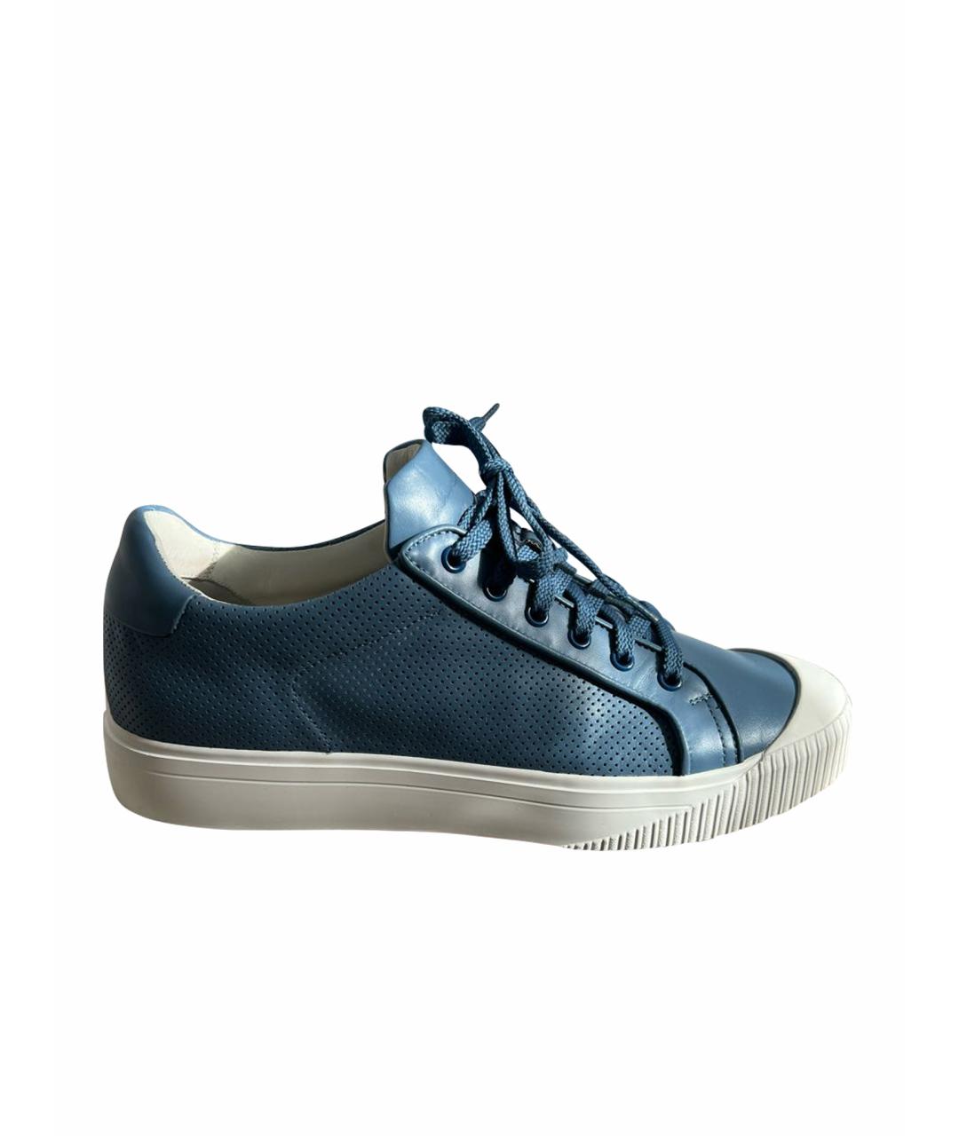 SANTONI Синие кожаные высокие кроссовки / кеды, фото 1
