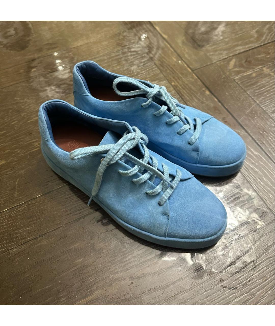 LORO PIANA Голубые замшевые кеды, фото 5