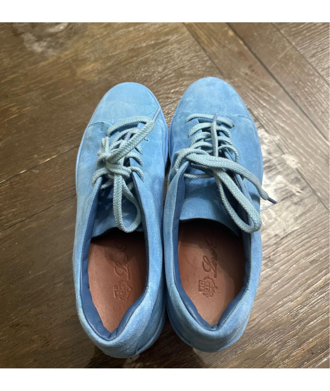LORO PIANA Голубые замшевые кеды, фото 3