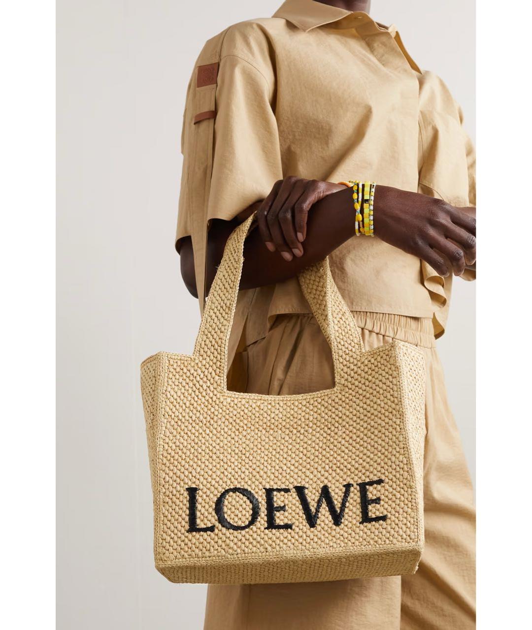 LOEWE Бежевая пелетеная пляжная сумка, фото 5