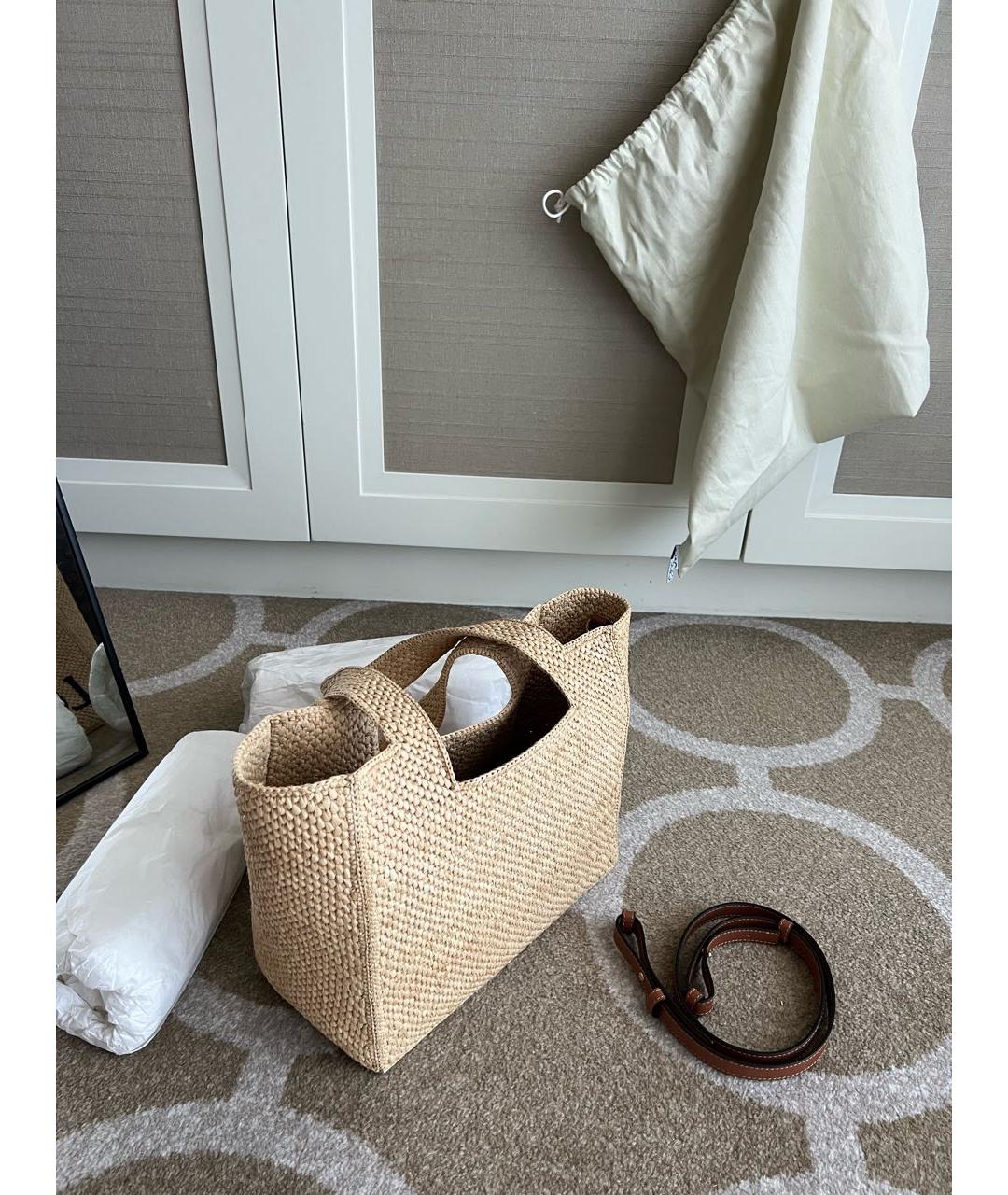 LOEWE Бежевая пелетеная пляжная сумка, фото 6