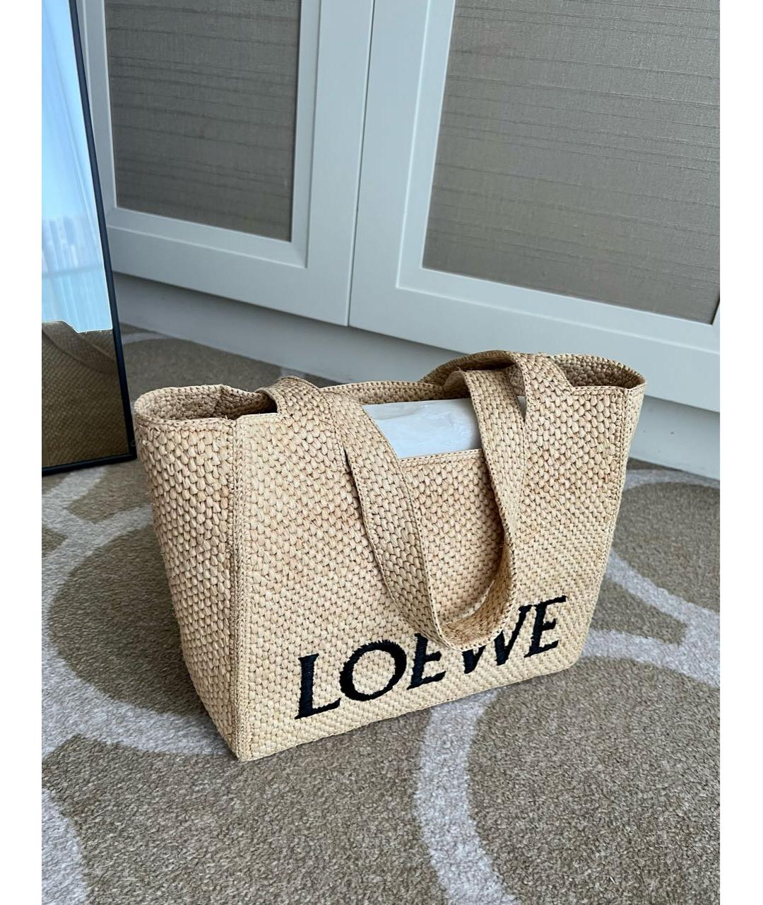 LOEWE Бежевая пелетеная пляжная сумка, фото 8