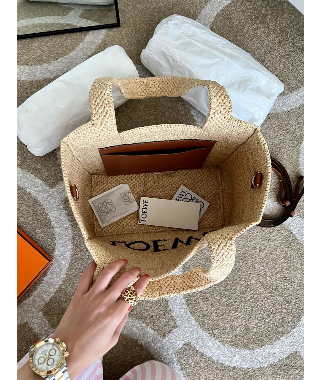 LOEWE Бежевая пелетеная пляжная сумка, фото 7