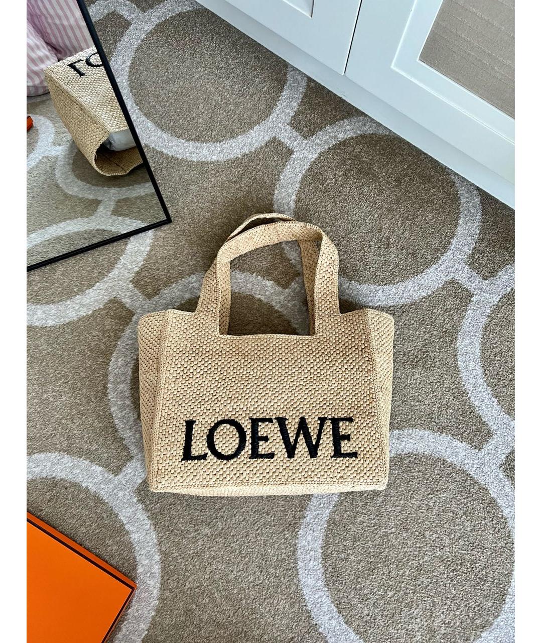LOEWE Бежевая пелетеная пляжная сумка, фото 3