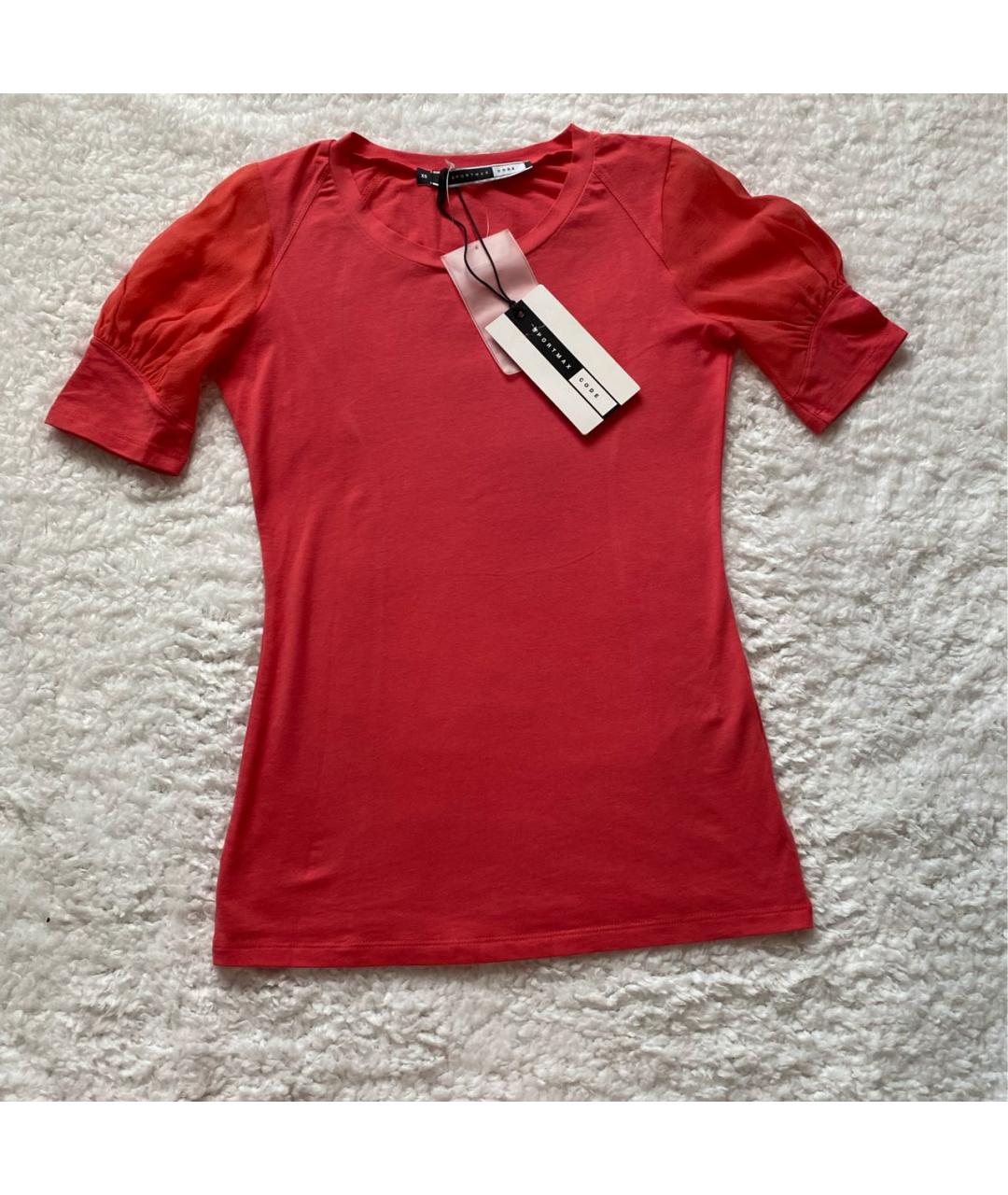 SPORTMAX Красная хлопко-эластановая футболка, фото 6