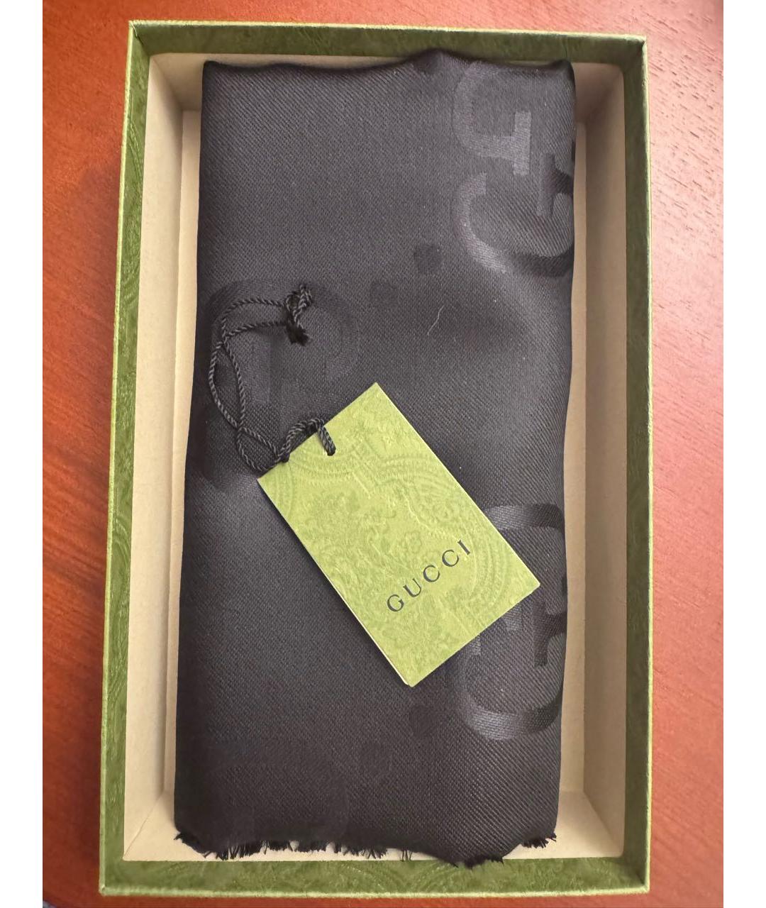 GUCCI Черный шерстяной платок, фото 6