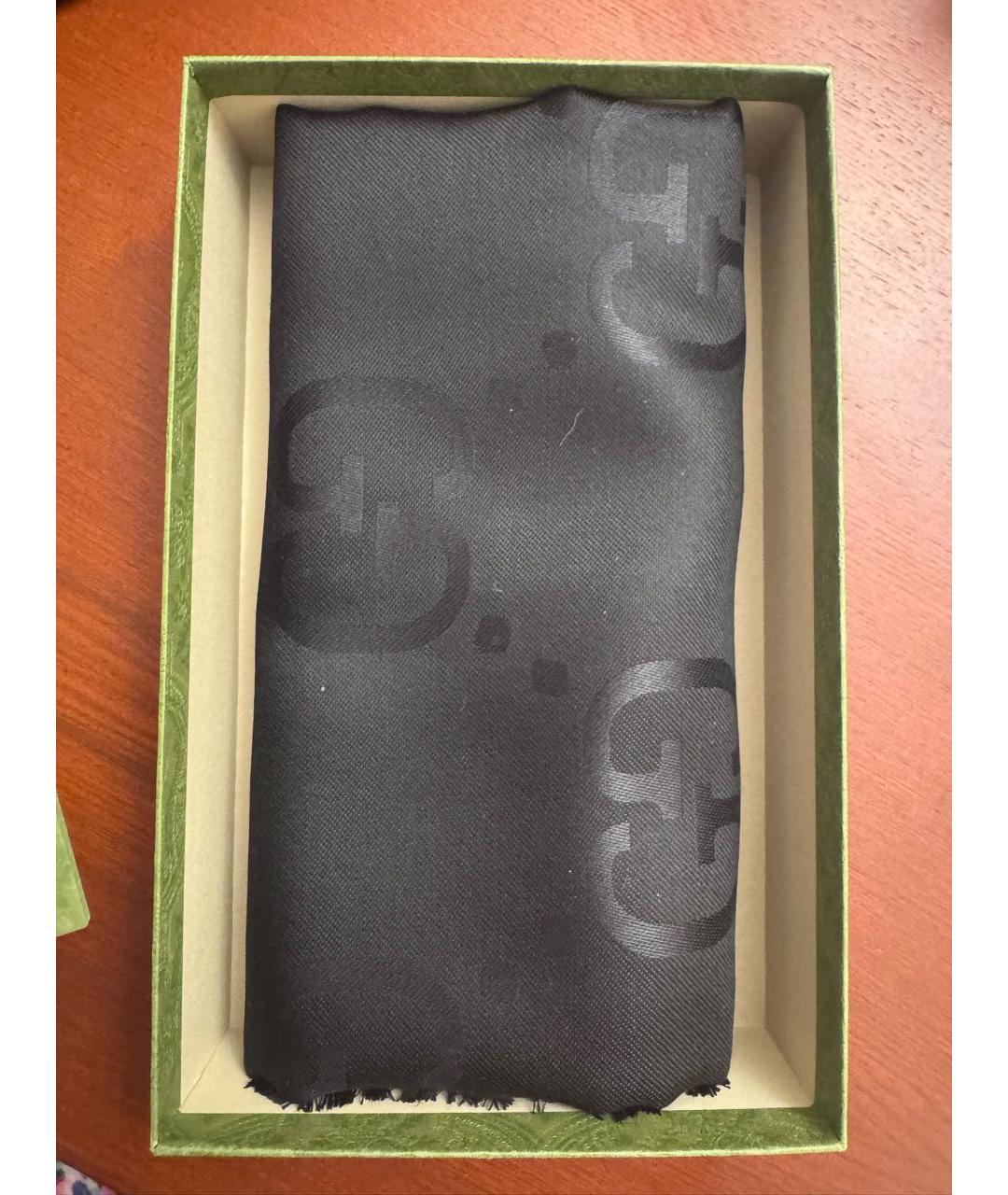 GUCCI Черный шерстяной платок, фото 5