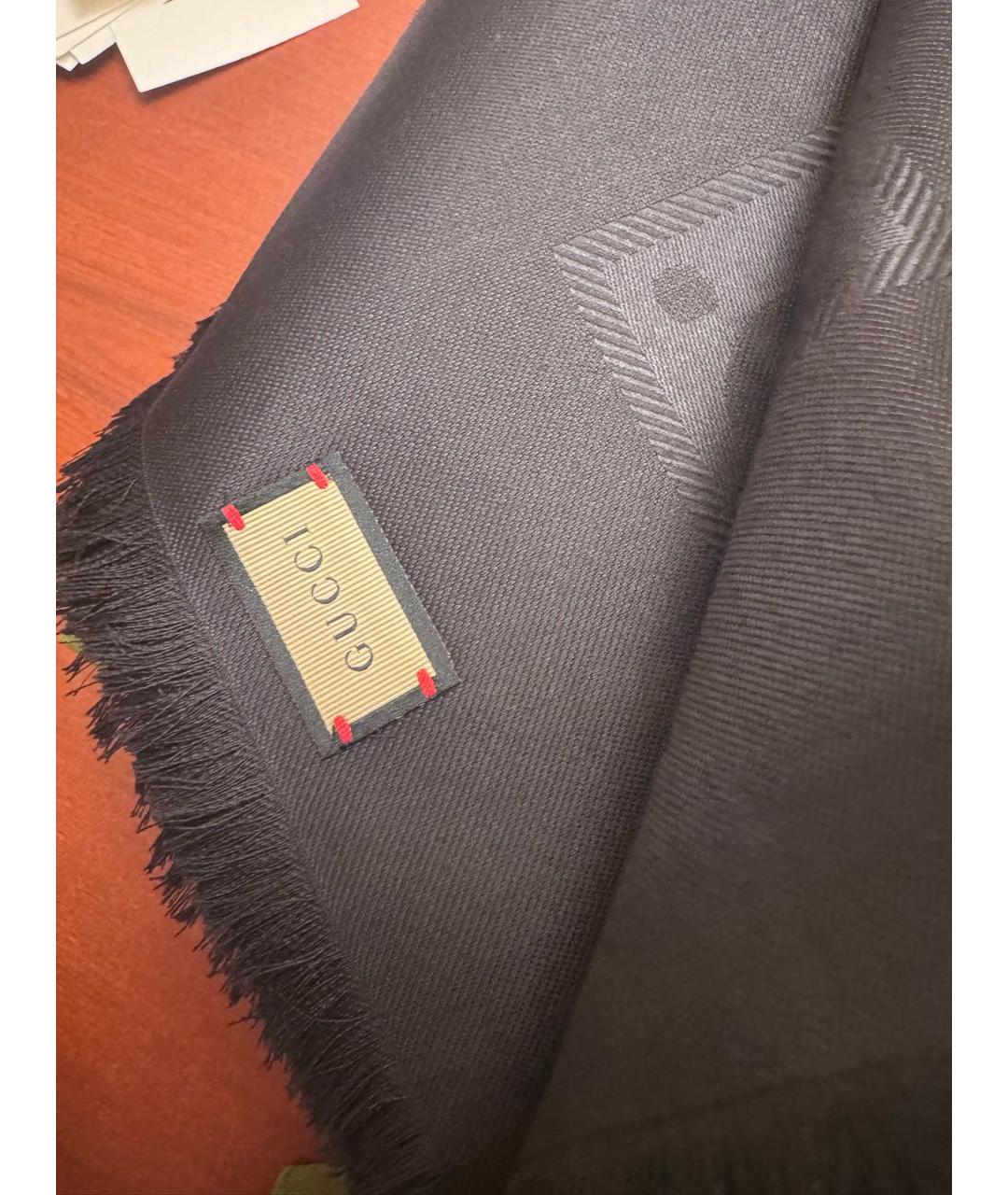 GUCCI Черный шерстяной платок, фото 7