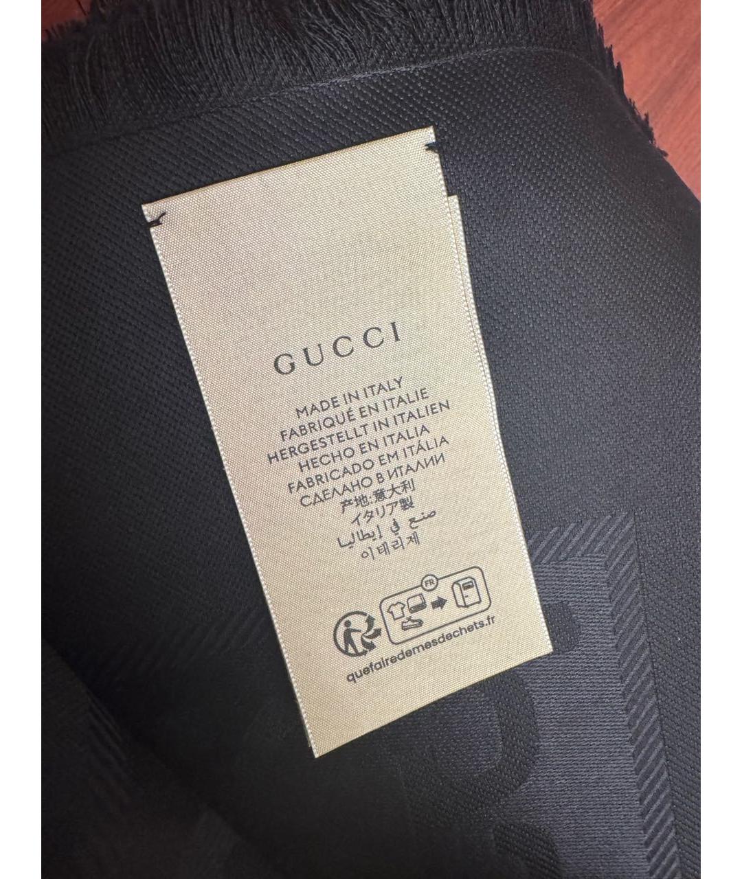 GUCCI Черный шерстяной платок, фото 8