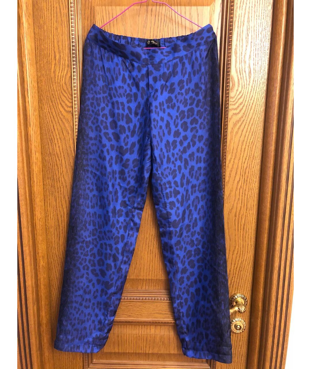 VERSACE Синие шелковые прямые брюки, фото 5