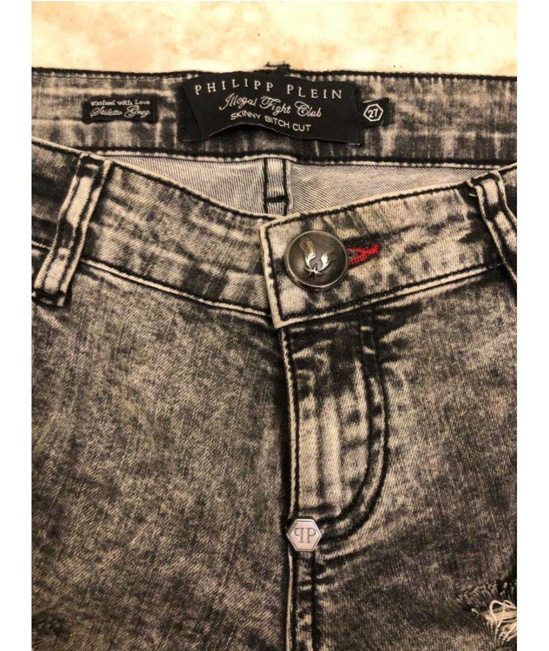 PHILIPP PLEIN Серые хлопко-эластановые джинсы слим, фото 6