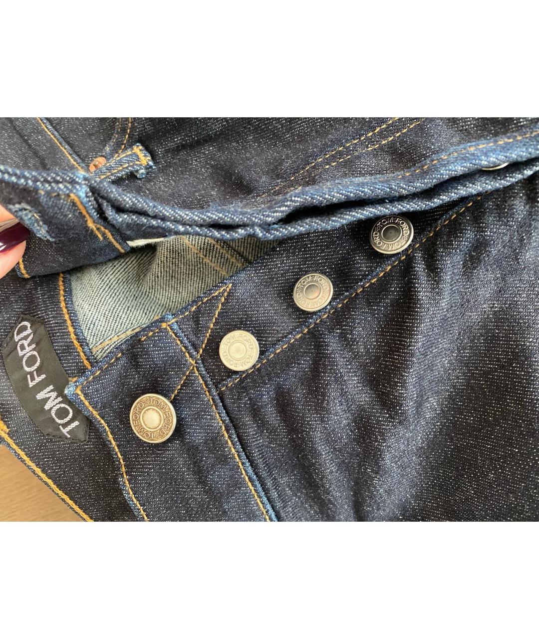 TOM FORD Темно-синие хлопко-полиэстеровые прямые джинсы, фото 6