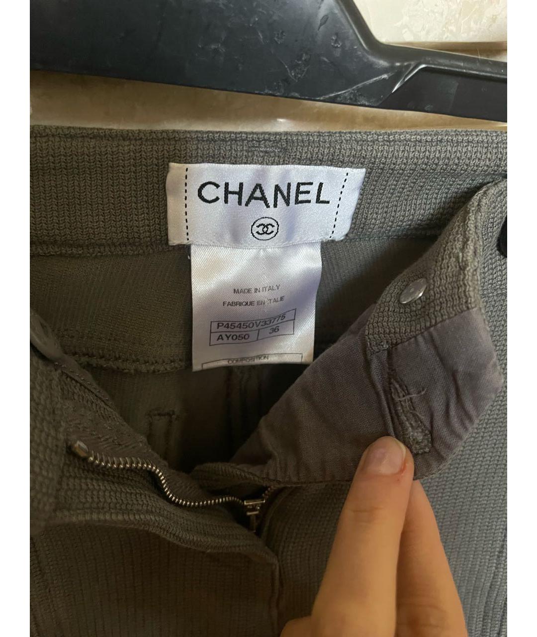 CHANEL PRE-OWNED Серые хлопковые прямые брюки, фото 3