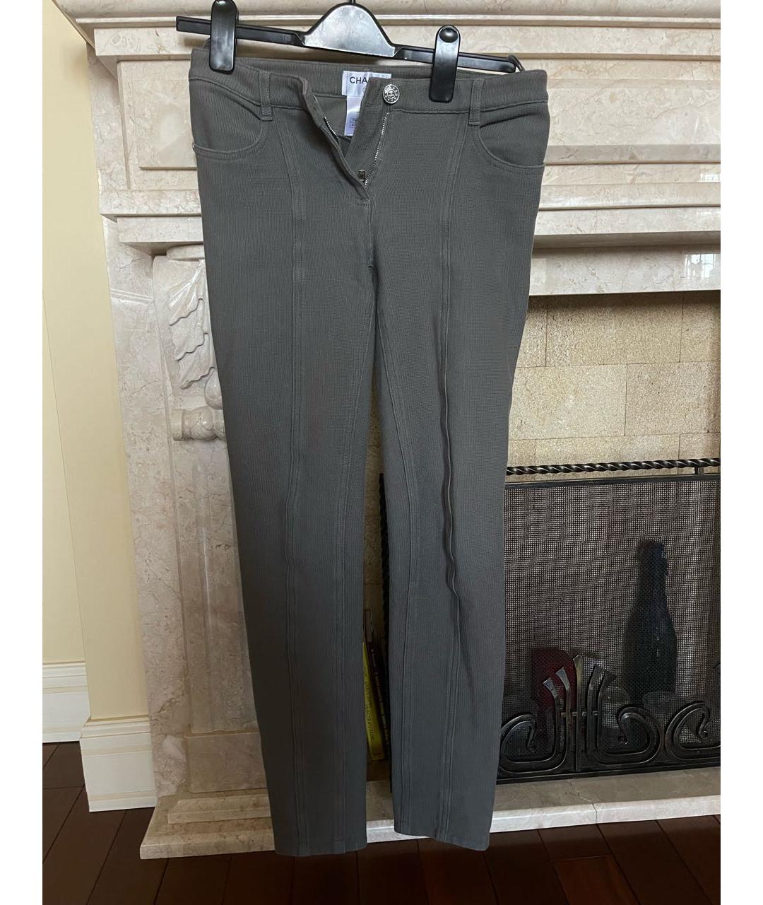 CHANEL PRE-OWNED Серые хлопковые прямые брюки, фото 4