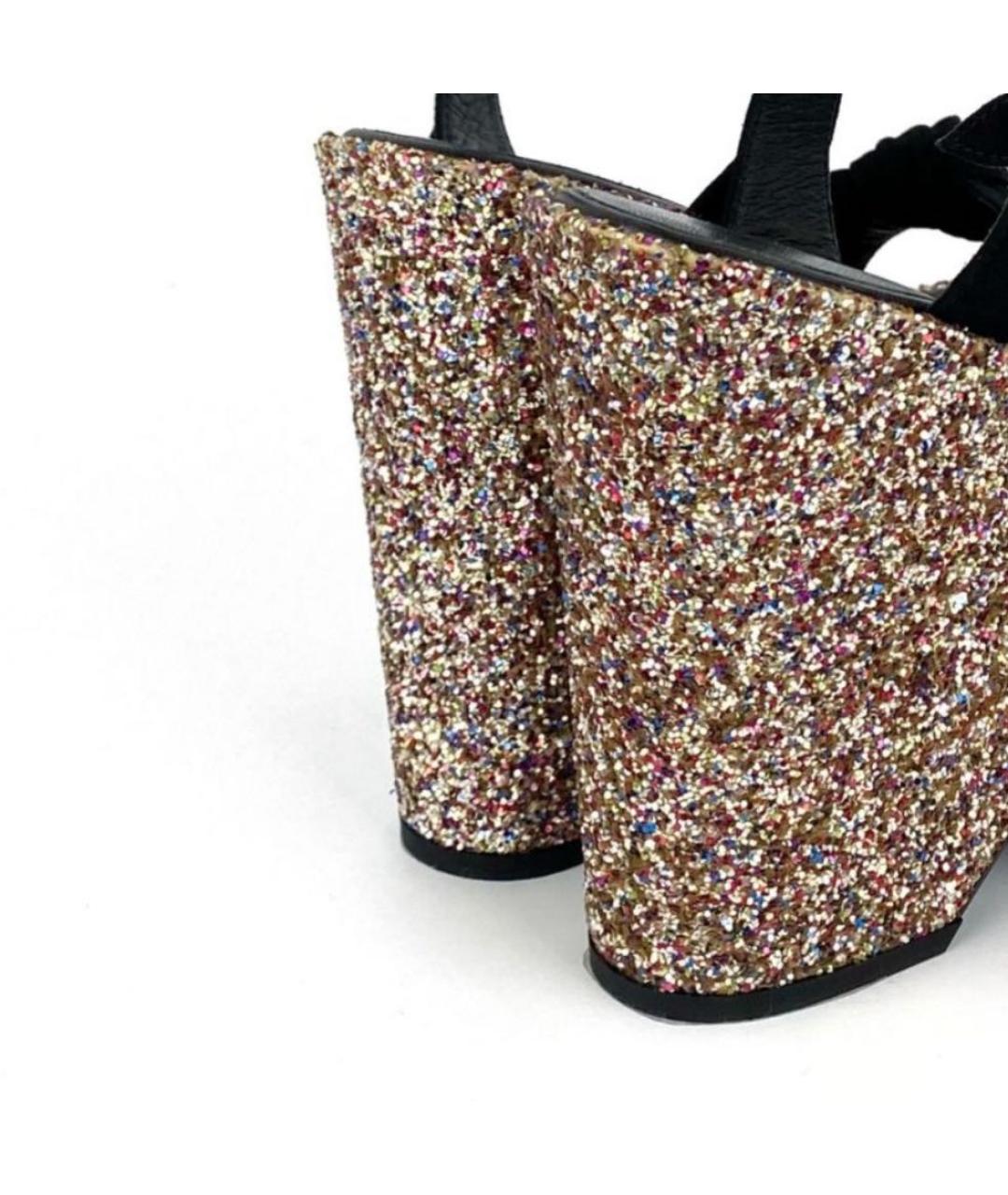 SAINT LAURENT Черные бархатные босоножки, фото 2