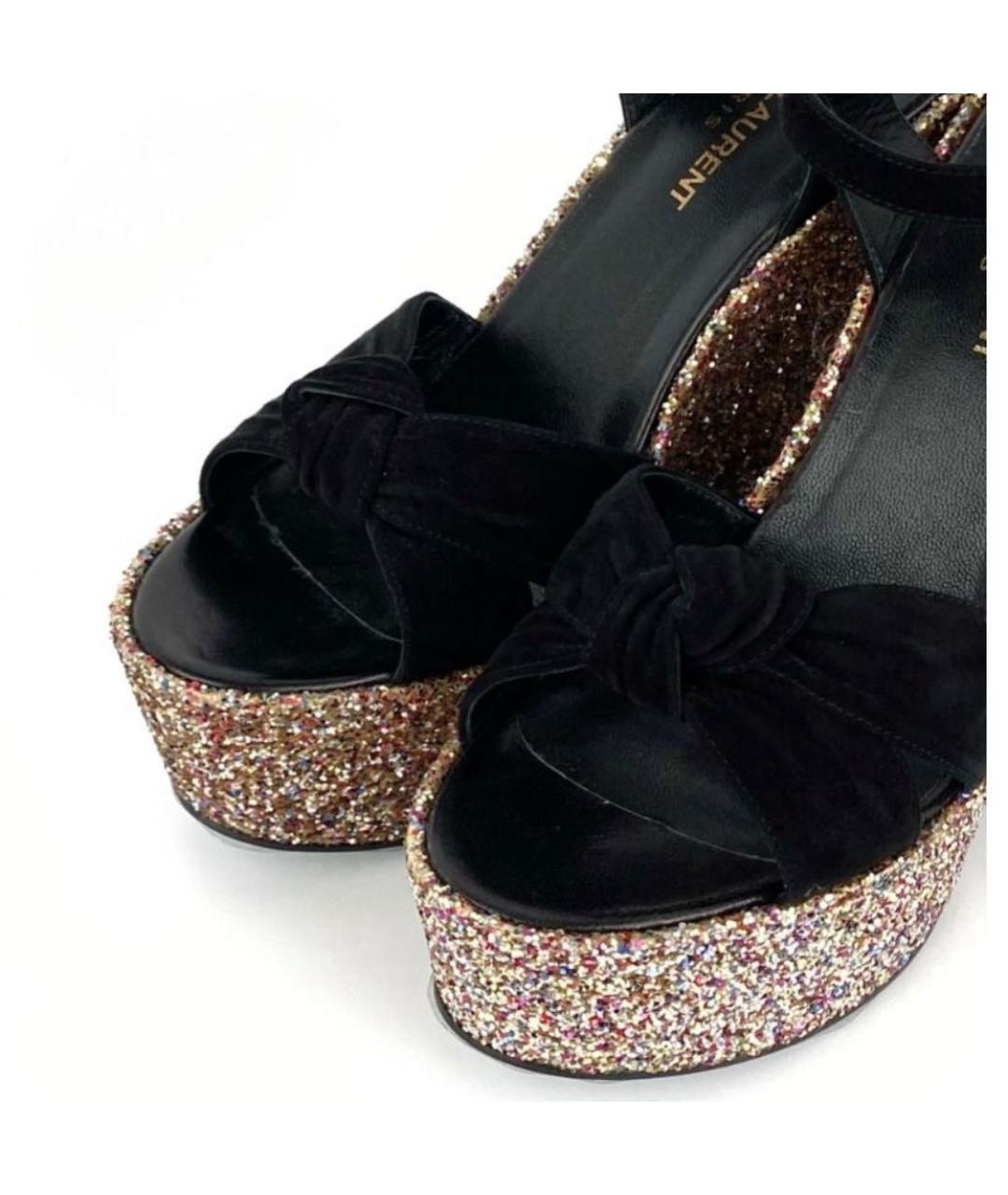 SAINT LAURENT Черные бархатные босоножки, фото 3