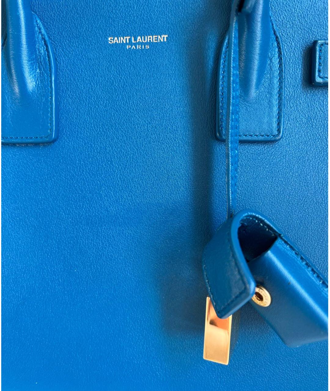 SAINT LAURENT Голубая кожаная сумка тоут, фото 5