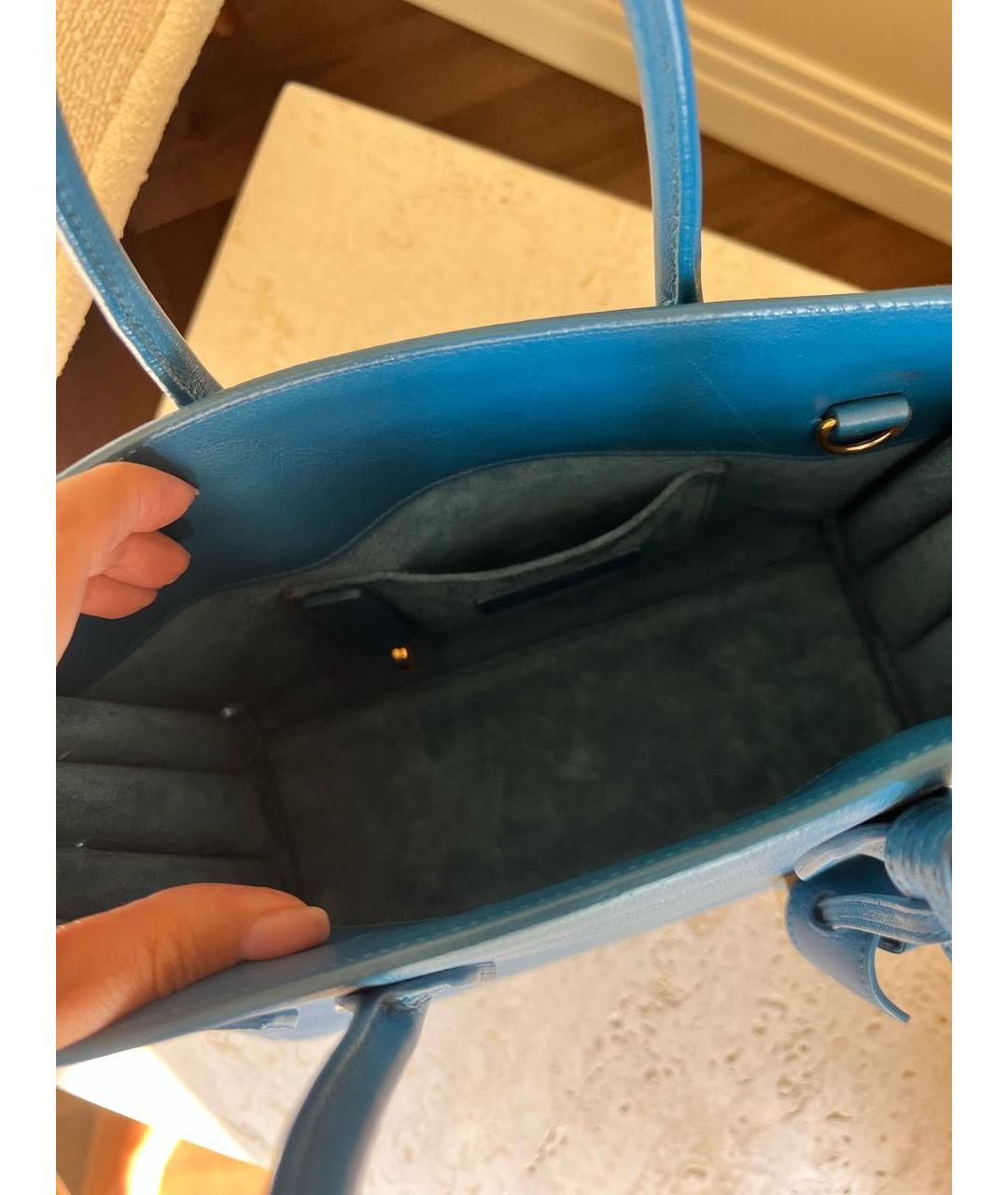 SAINT LAURENT Голубая кожаная сумка тоут, фото 4