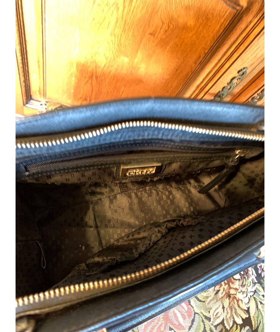 DKNY Черная кожаная сумка с короткими ручками, фото 5
