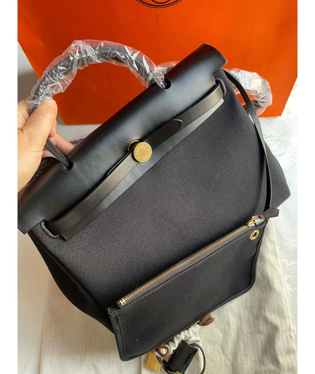 HERMES Черная льняная сумка через плечо, фото 3