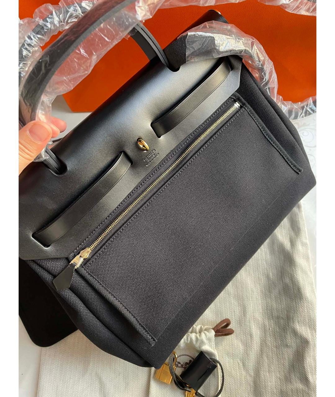 HERMES Черная льняная сумка через плечо, фото 4
