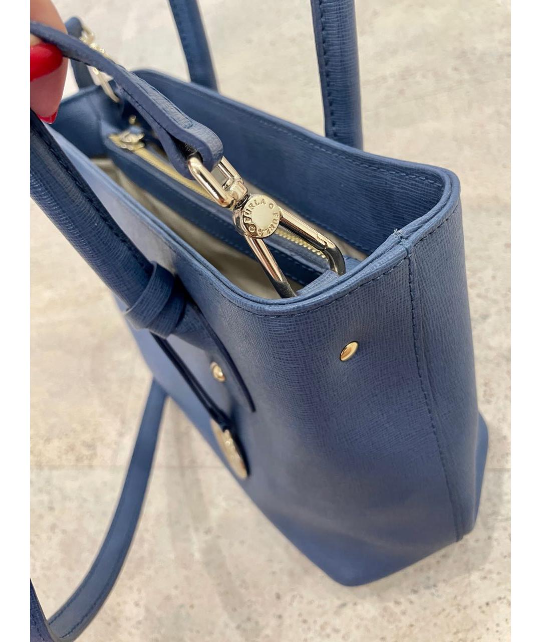 FURLA Голубая кожаная сумка тоут, фото 3