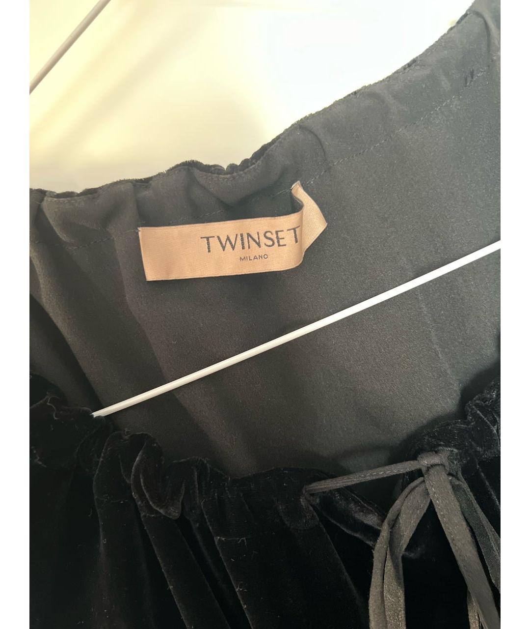 TWIN-SET Черное велюровое коктейльное платье, фото 3