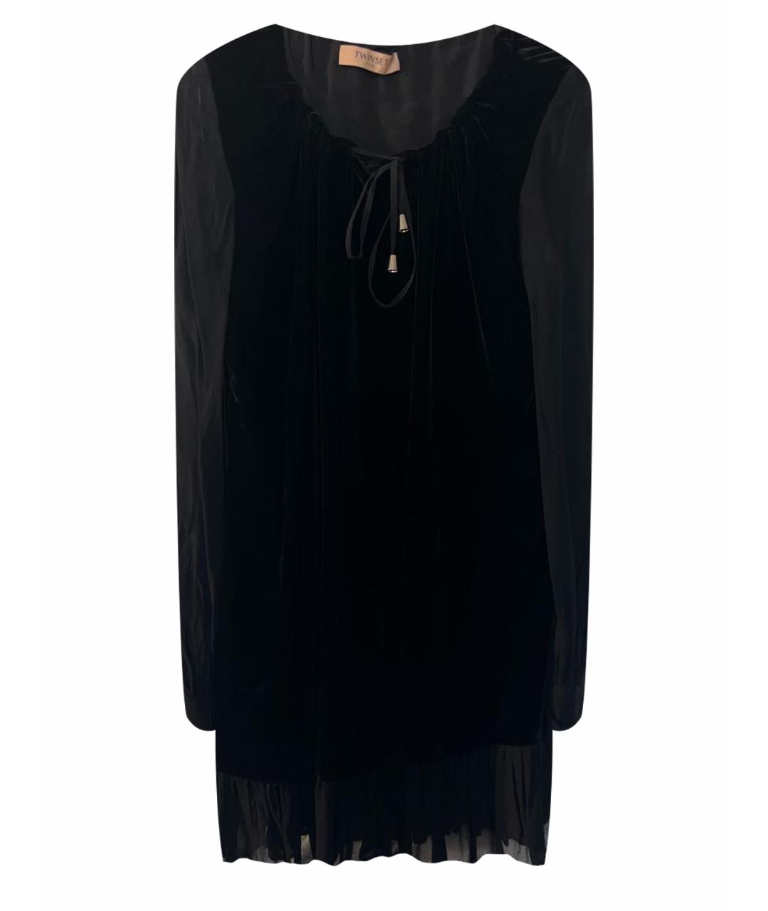 TWIN-SET Черное велюровое коктейльное платье, фото 1