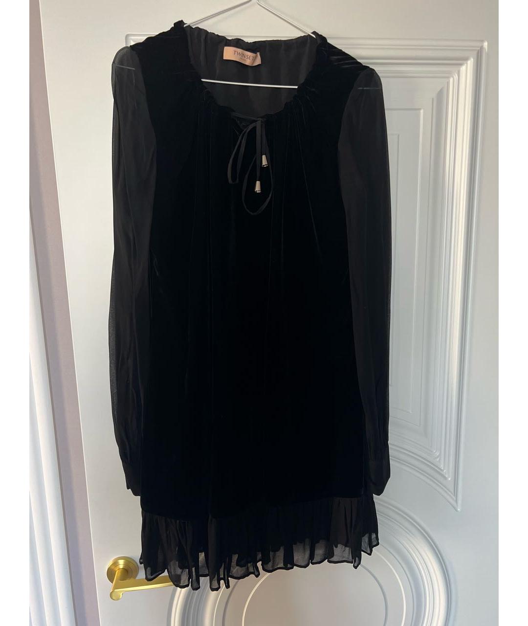 TWIN-SET Черное велюровое коктейльное платье, фото 5